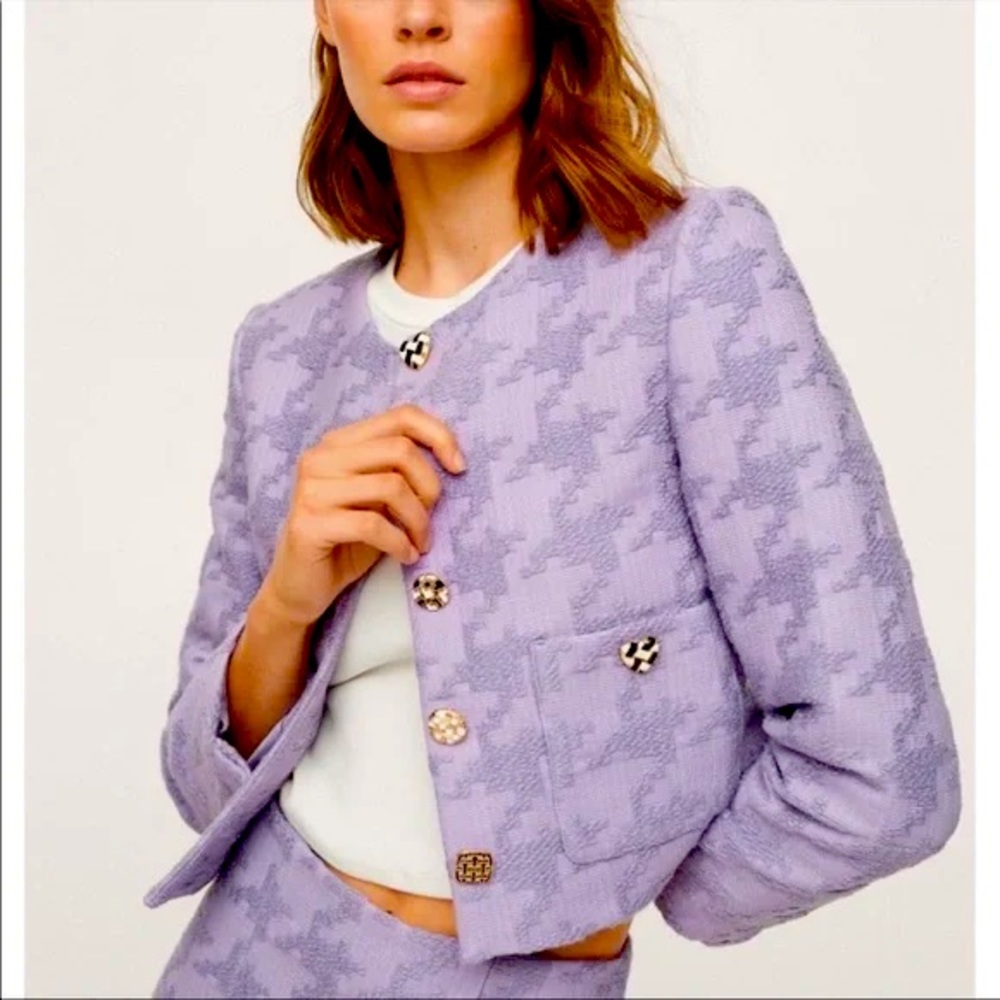 💜 Mango Adri Lilac Houndstooth Jacket - Size M